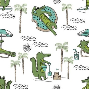 alligator vacation // tropical beach gator cute animal fabric character white 