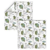 alligator vacation // tropical beach gator cute animal fabric character white green