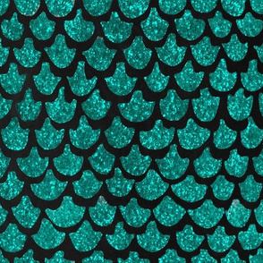 Turquoise Glitter Watercolor Abstract Geometric Shapes on Charcoal Chalkboard  // Mermaid, Fish, Dragon Scales