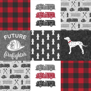 future firefighter patchwork fabric - plaid - dark grey and red