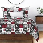 future firefighter patchwork fabric - plaid - dark grey and red (90)