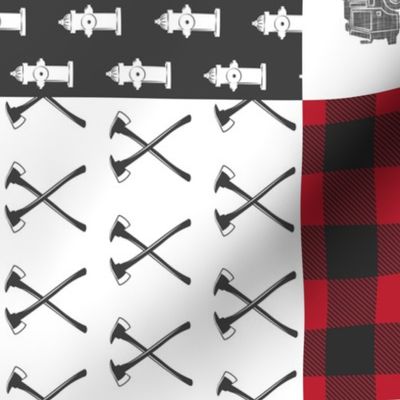 future firefighter patchwork fabric - plaid - dark grey and red (90)