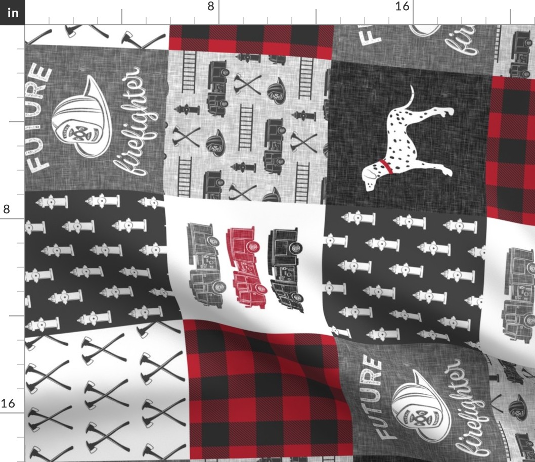 future firefighter patchwork fabric - plaid - dark grey and red (90)