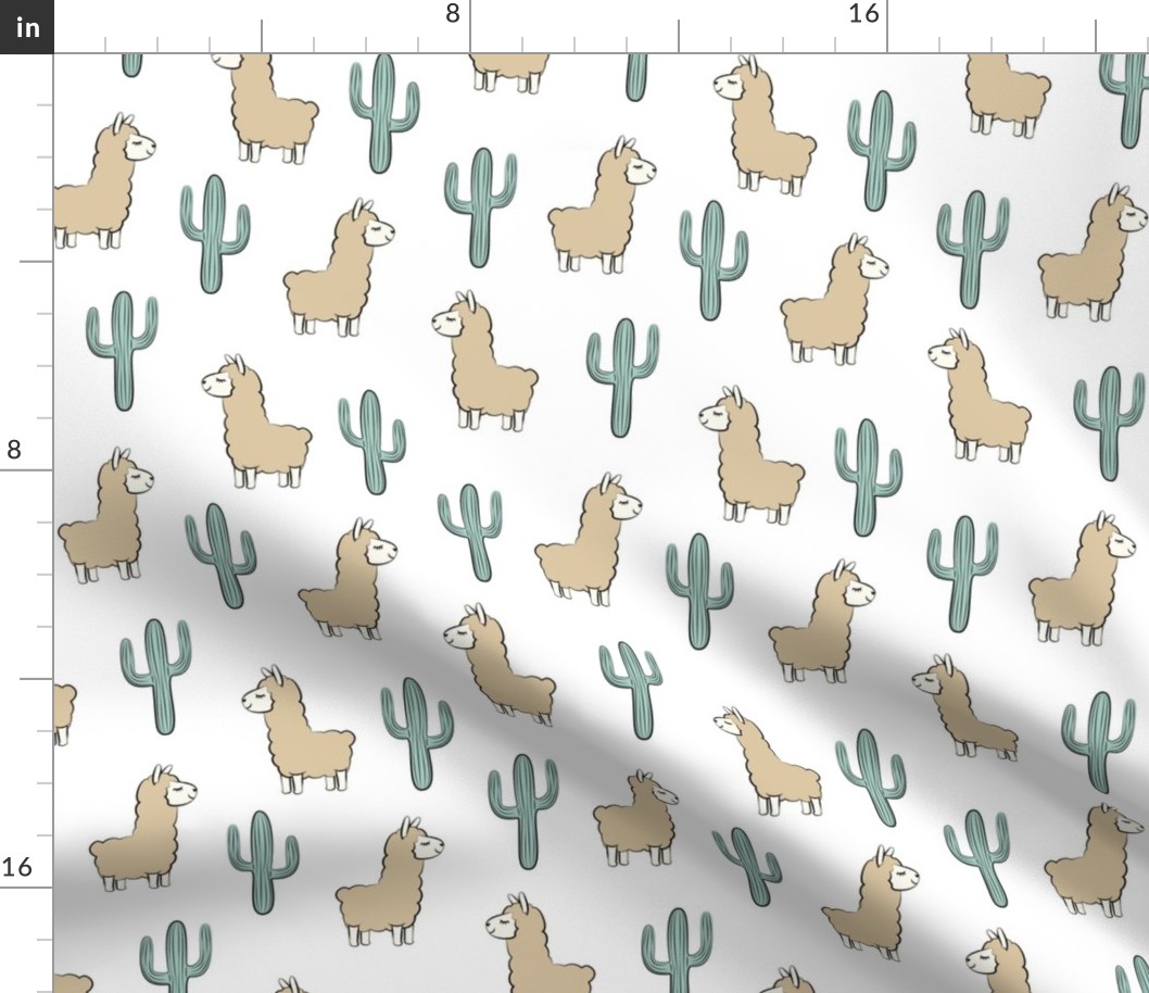 llama w/ cactus on white