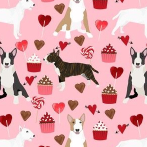 bull terrier mixed coat colors cupcakes hearts love dog breed  valentines pink