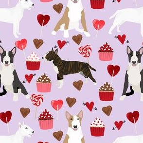 bull terrier mixed coat colors cupcakes hearts love dog breed  valentines purple
