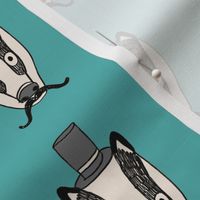 badger man // cute badgers character kids mustache top hat fabric turquoise