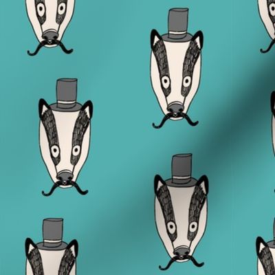 badger man // cute badgers character kids mustache top hat fabric turquoise