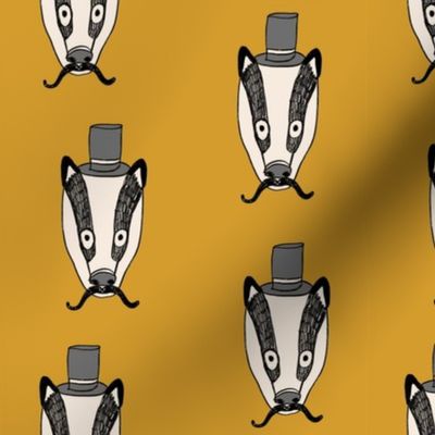 badger man // cute badgers character kids mustache top hat fabric mustard