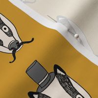 badger man // cute badgers character kids mustache top hat fabric mustard