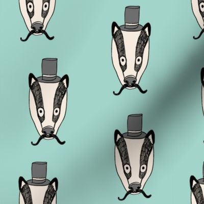 badger man // cute badgers character kids mustache top hat fabric mint