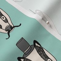 badger man // cute badgers character kids mustache top hat fabric mint