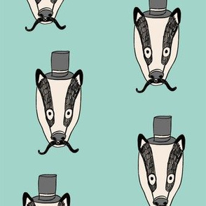 badger man // cute badgers character kids mustache top hat fabric mint