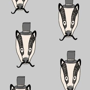 badger man // cute badgers character kids mustache top hat fabric grey