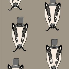badger man // cute badgers character kids mustache top hat fabric grey green