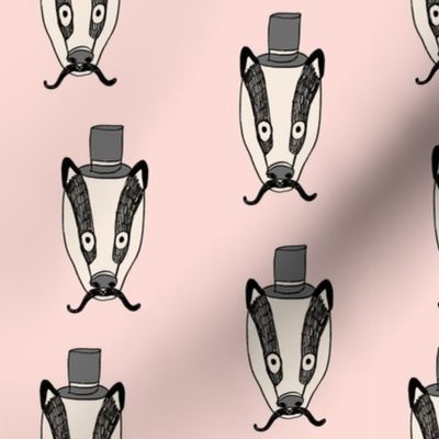 badger man // cute badgers character kids mustache top hat fabric pink