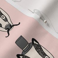 badger man // cute badgers character kids mustache top hat fabric pink