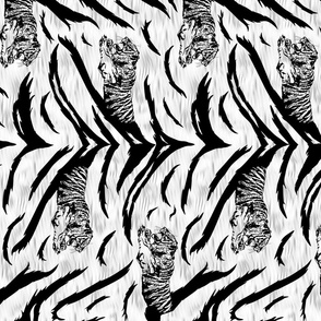 Tribal Tiger stripes print - vertical faux fur white medium