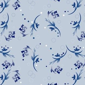 Navy Over All Floral on Pale Blue