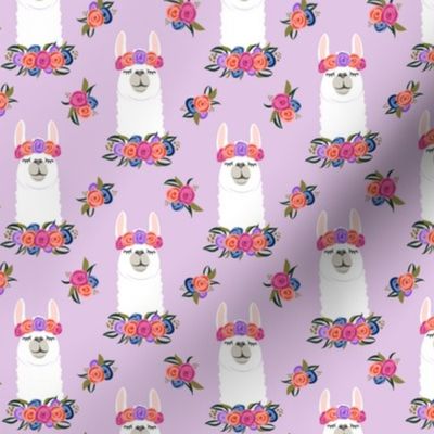 (small scale) floral llama - vintage on purple