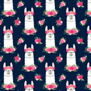 (small scale) floral llama - spring colors on navy
