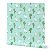 (small scale) llama w/ cactus - light teal