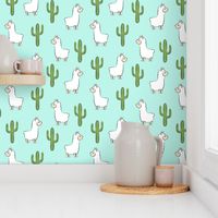 (small scale) llama w/ cactus - light teal