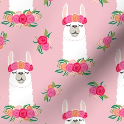 floral llama - spring colors on pink