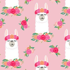 floral llama - spring colors on pink