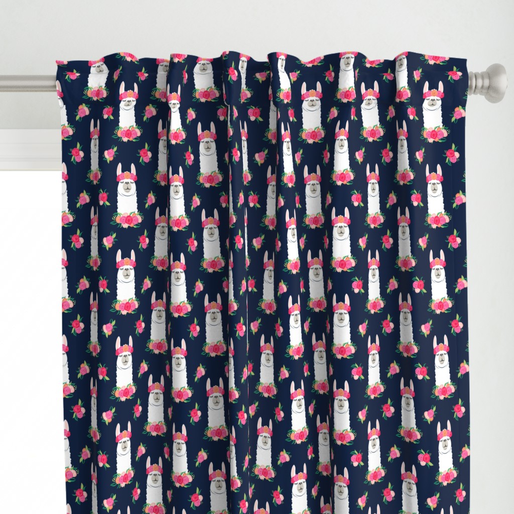 floral llama - spring colors on navy