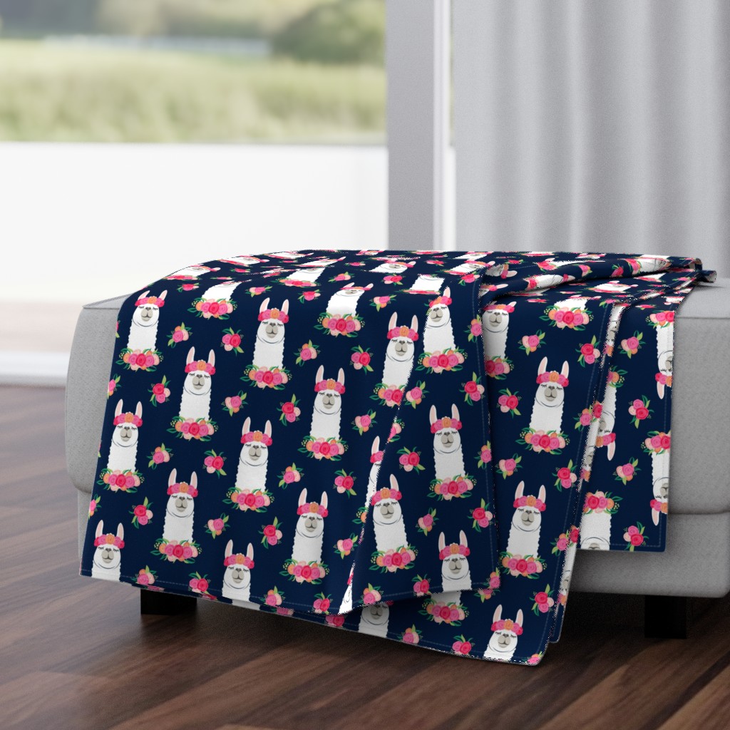 floral llama - spring colors on navy