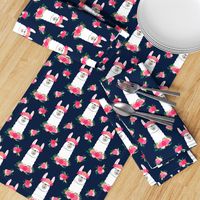 floral llama - spring colors on navy