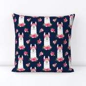 floral llama - spring colors on navy