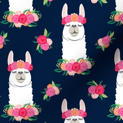 floral llama - spring colors on navy