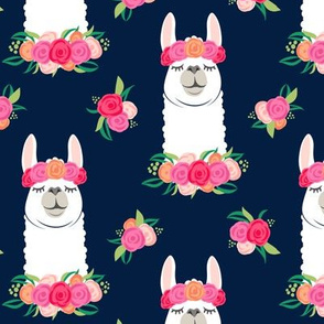 floral llama - spring colors on navy