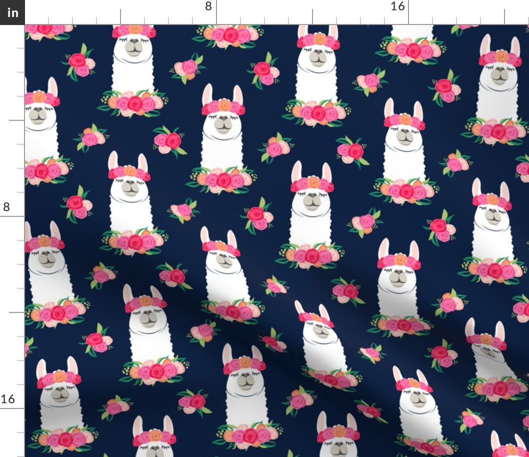 floral llama - spring colors on navy