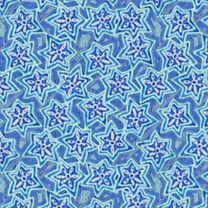 Block print stars in blue, medium