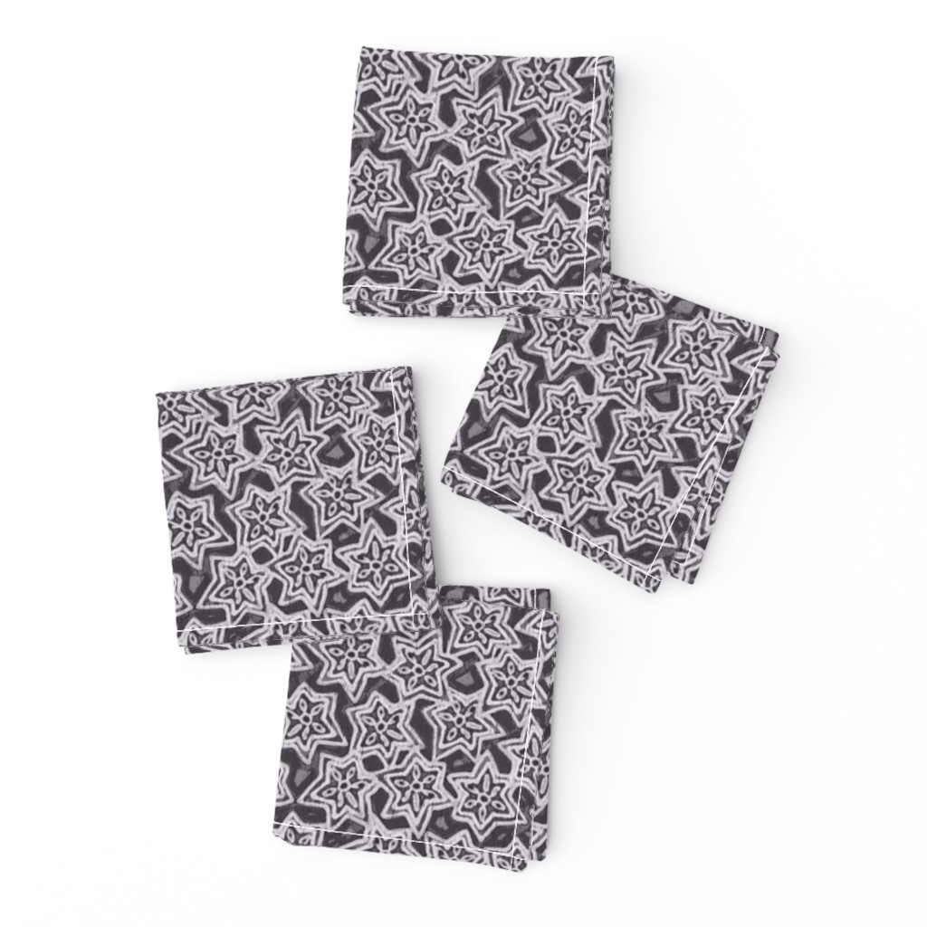 Block print stars in black, gray and white, Medium