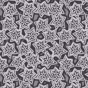 Block print stars in black, gray and white, Medium