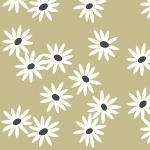 daisies - modern floral spring bloomed -sage green avocado