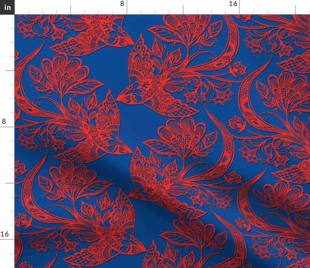 Lace Birds {Scarlet/Ultramarine}