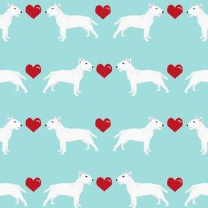bull terrier white coat love hearts dog breed fabric terriers blue