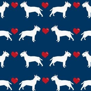 bull terrier white coat love hearts dog breed fabric terriers navy