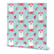 floral llama - spring colors on  baby blue