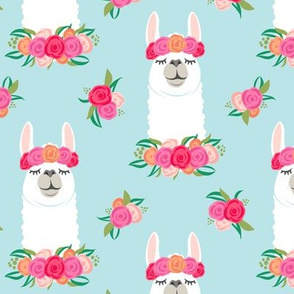 floral llama - spring colors on  baby blue