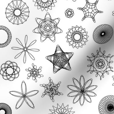 black and white gear-drawn spirals