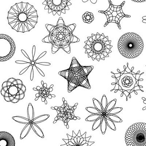 black and white gear-drawn spirals