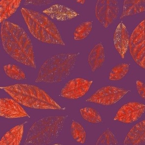 real leaves in red and purple, scattered