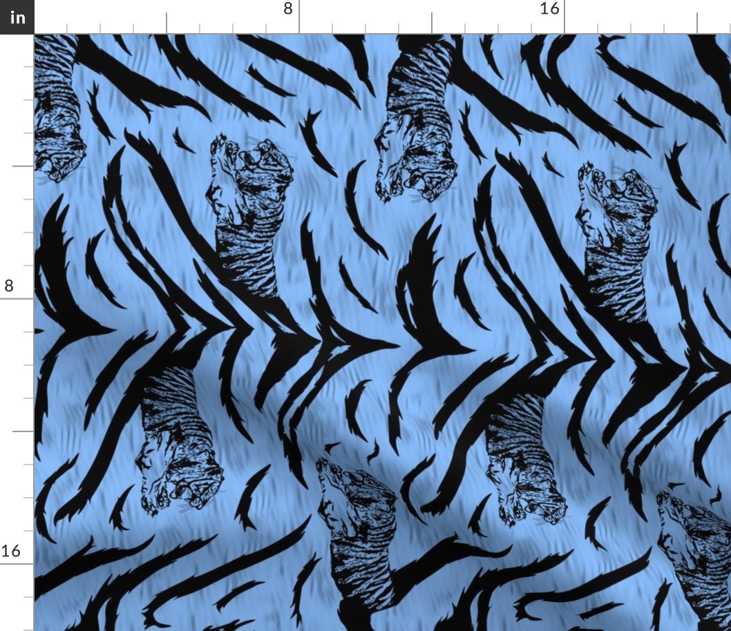 Tribal Tiger stripes print - vertical ocean blue medium