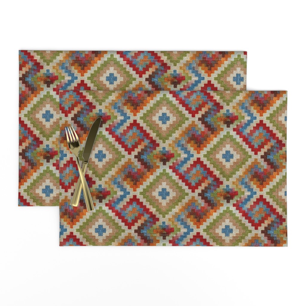 kilim rug design, large scale, beige red green blue orange